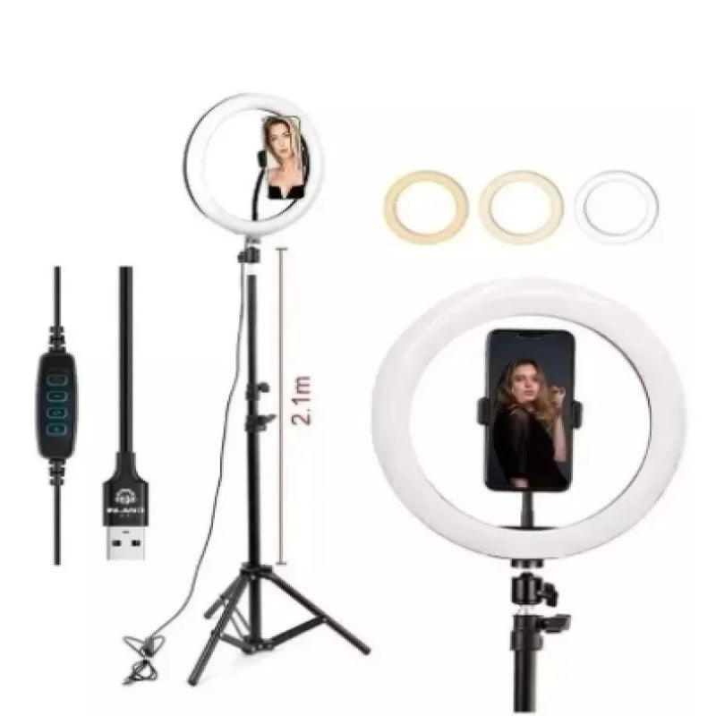 Ring Light Led Iluminador 26cm 10 Polegadas 2,1m Tripé 210cm