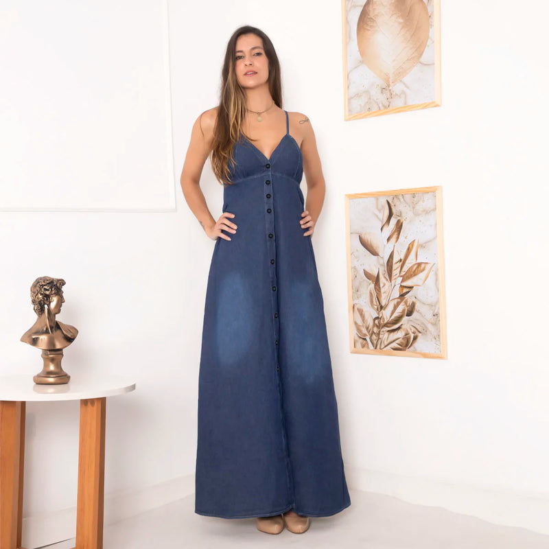 Vestido Jeans Sem Alças Frontal