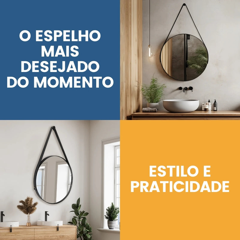 Espelho Decorativo de Parede Redondo 40cm + Suporte Sucesso