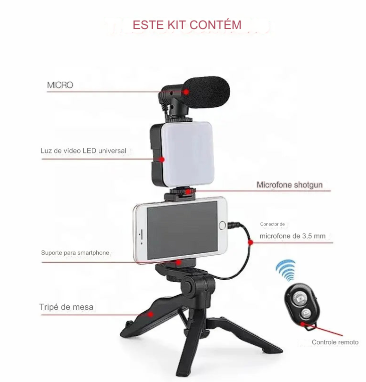 Kit de Vlog Portátil – Capture Vídeos de Alta Qualidade em Qualquer Lugar