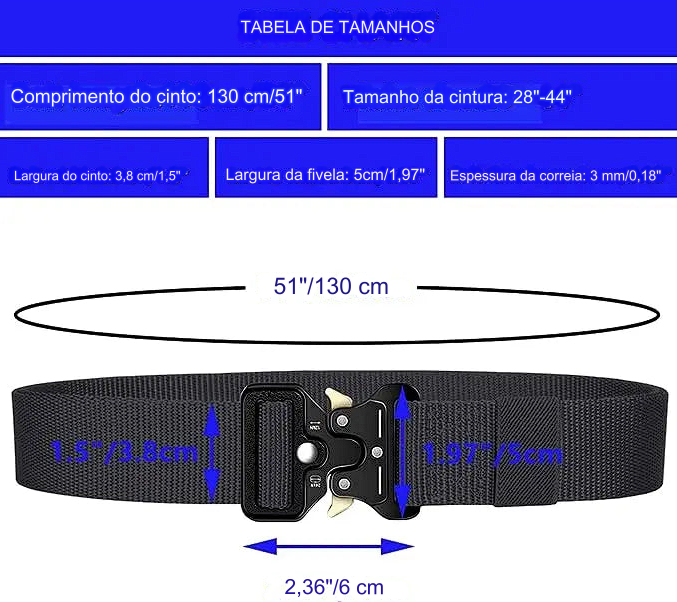 Moda Cinto tático Militar Largo Masculino Nylon Fivela Liga de Zinco e Engate Rápido