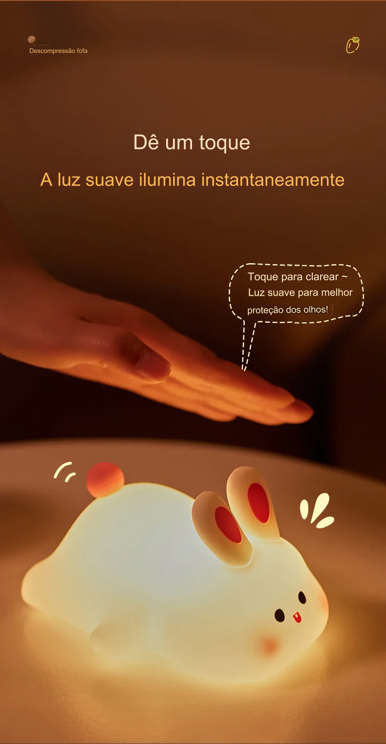 Luminária De Silicone Noturna Sensor De Touch Coelho Fofa